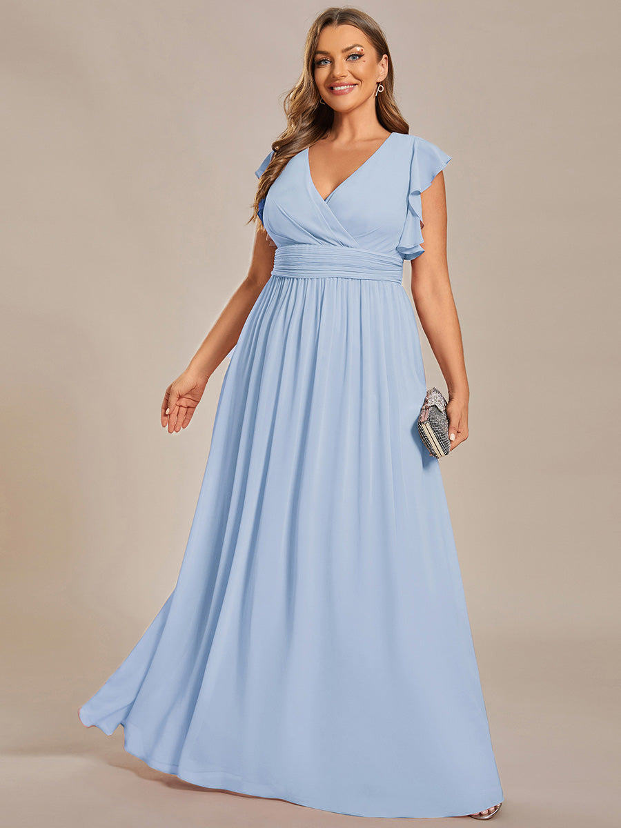 Pleated Chiffon Ruffle Sleeve Bridesmaid Dress #color_Ice Blue