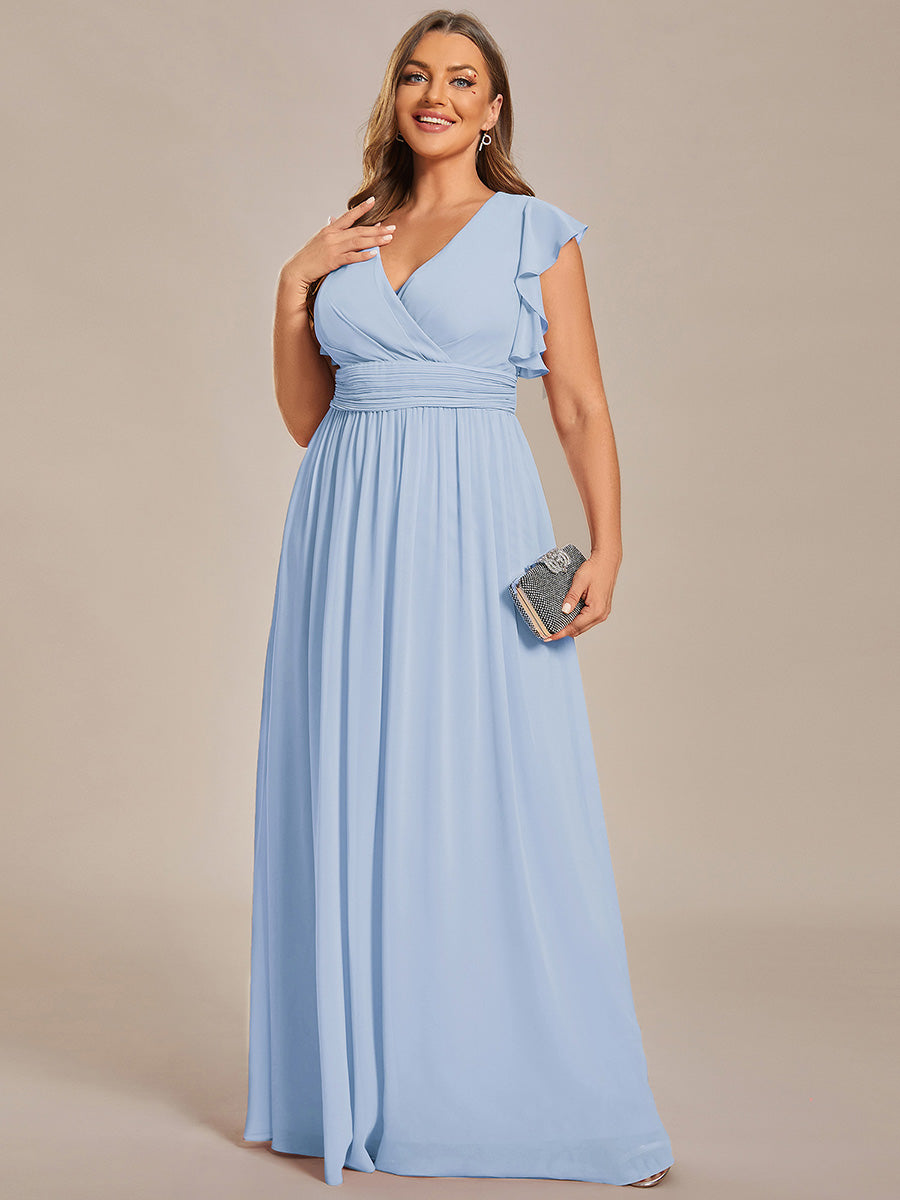 Pleated Chiffon Ruffle Sleeve Bridesmaid Dress #color_Ice Blue