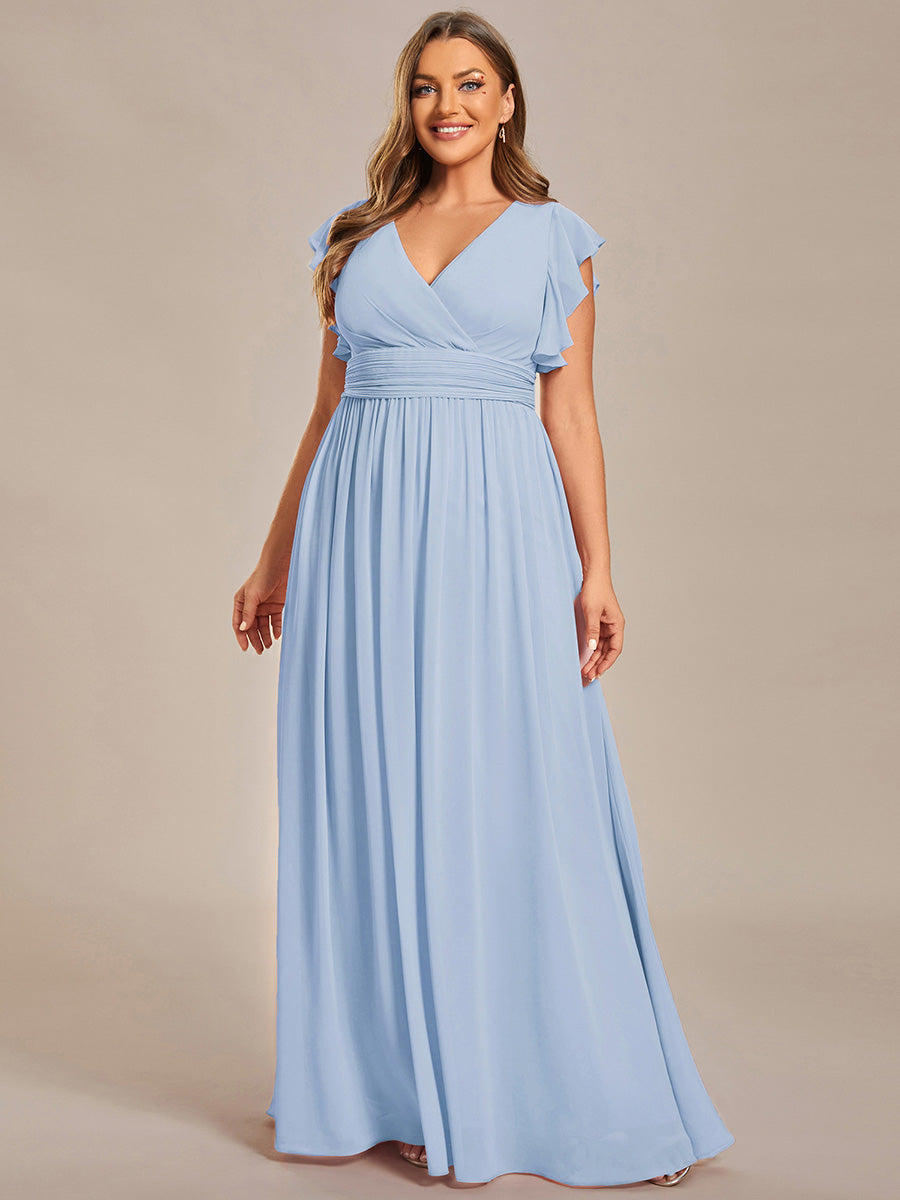 Pleated Chiffon Ruffle Sleeve Bridesmaid Dress #color_Ice Blue