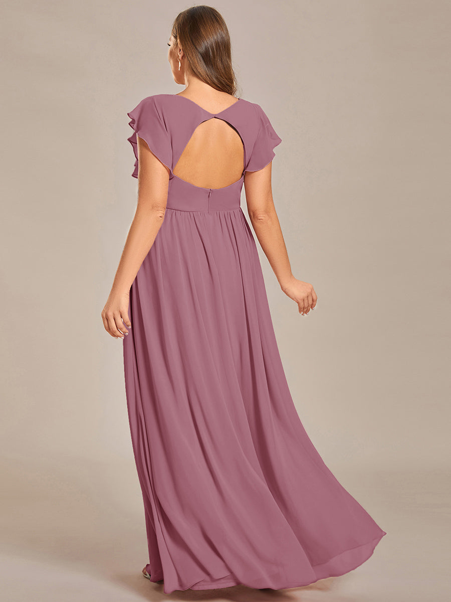 Pleated Chiffon Ruffle Sleeve Bridesmaid Dress #color_Purple Orchid