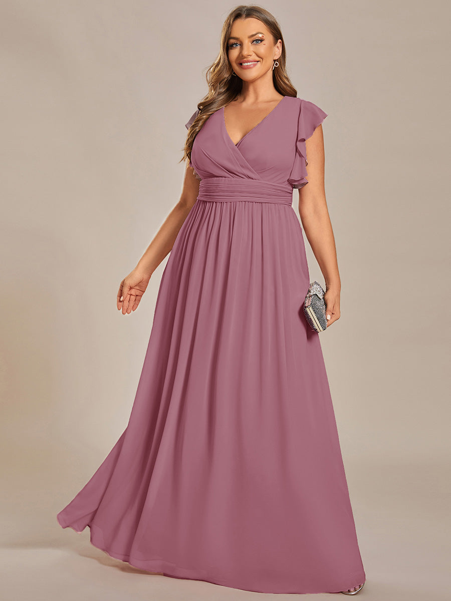 Pleated Chiffon Ruffle Sleeve Bridesmaid Dress #color_Purple Orchid