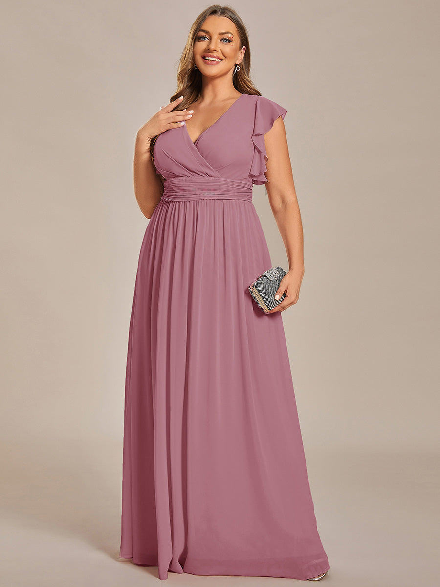 Pleated Chiffon Ruffle Sleeve Bridesmaid Dress #color_Purple Orchid