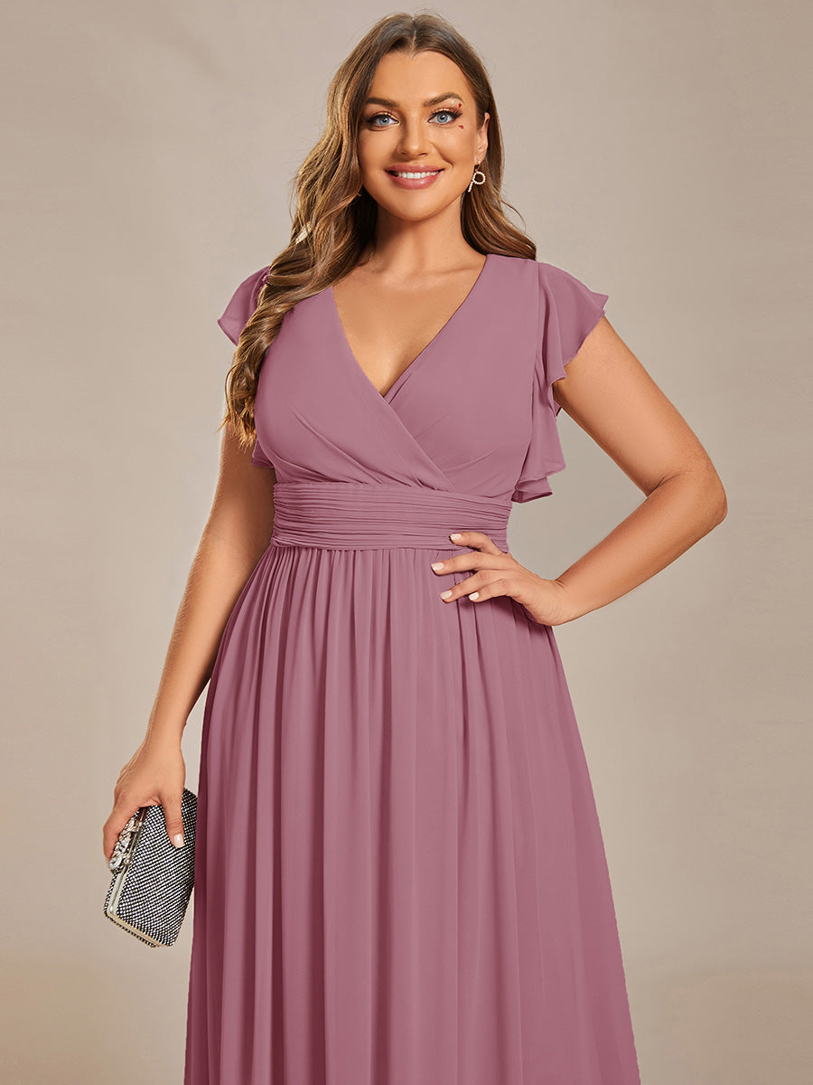 Pleated Chiffon Ruffle Sleeve Bridesmaid Dress #color_Purple Orchid