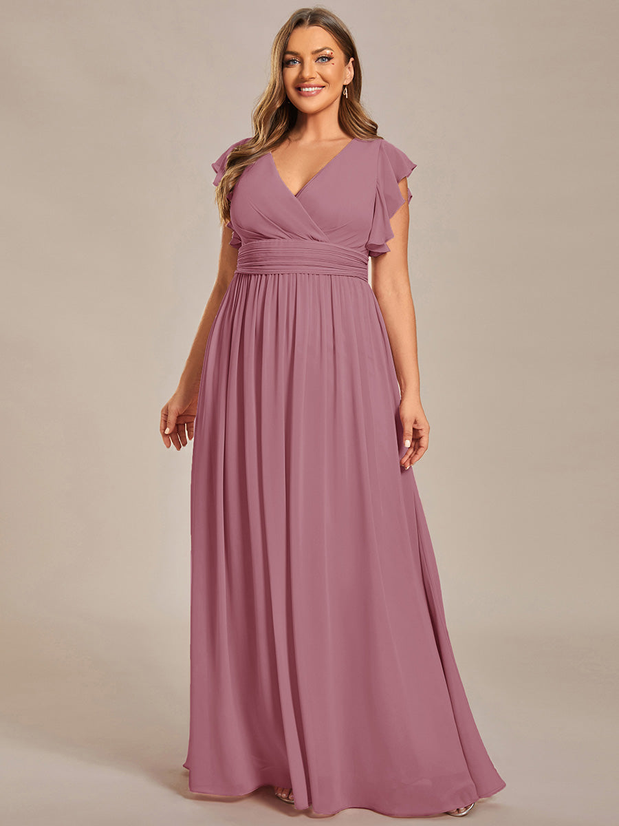 Pleated Chiffon Ruffle Sleeve Bridesmaid Dress #color_Purple Orchid