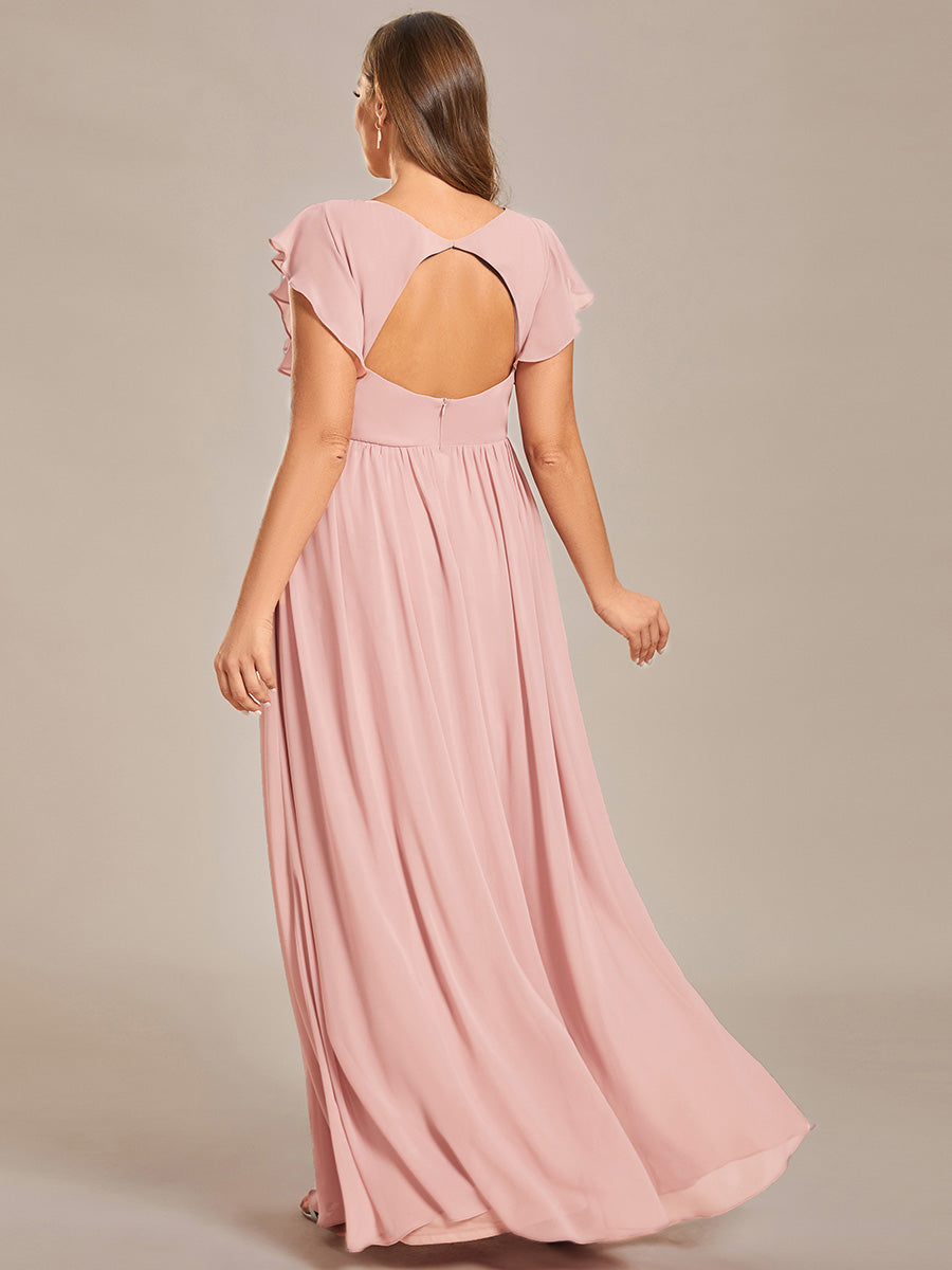 Pleated Chiffon Ruffle Sleeve Bridesmaid Dress #color_Pink