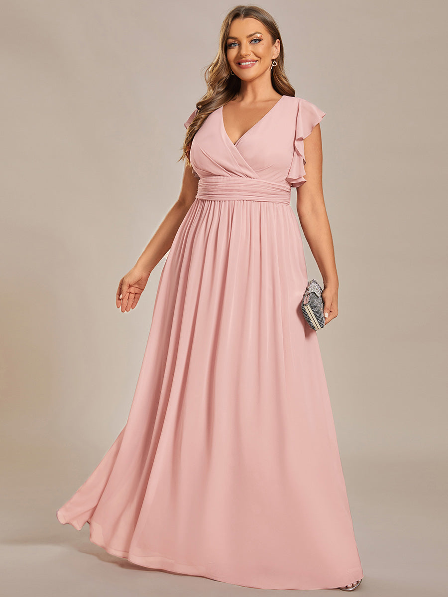 Pleated Chiffon Ruffle Sleeve Bridesmaid Dress #color_Pink