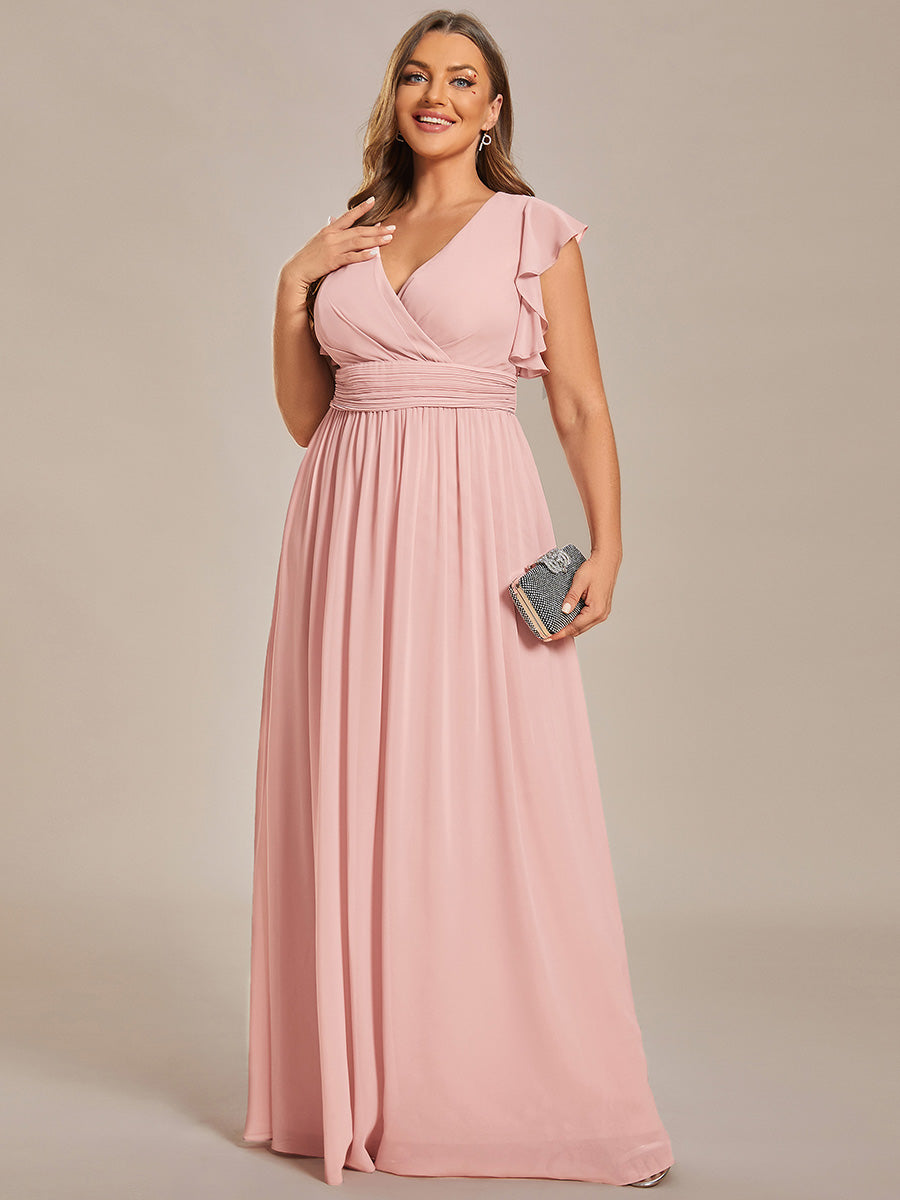Pleated Chiffon Ruffle Sleeve Bridesmaid Dress #color_Pink