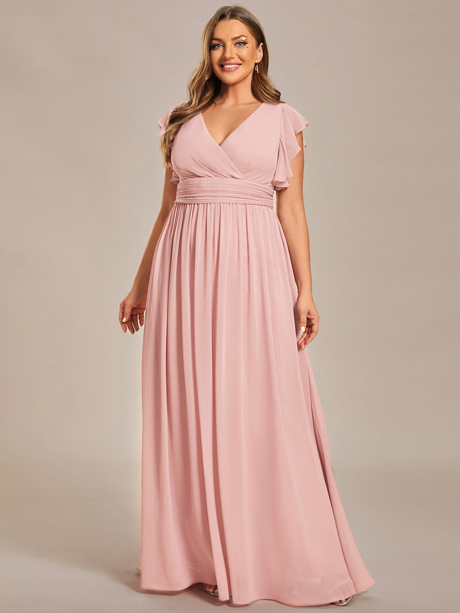 Pleated Chiffon Ruffle Sleeve Bridesmaid Dress #color_Pink