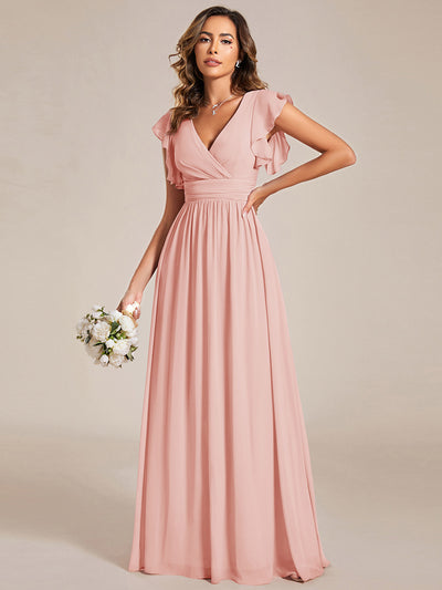 ever LILYANA|Ruffles Sleeve Back Cutout A-Line Maxi Chiffon Wedding Guest Dress