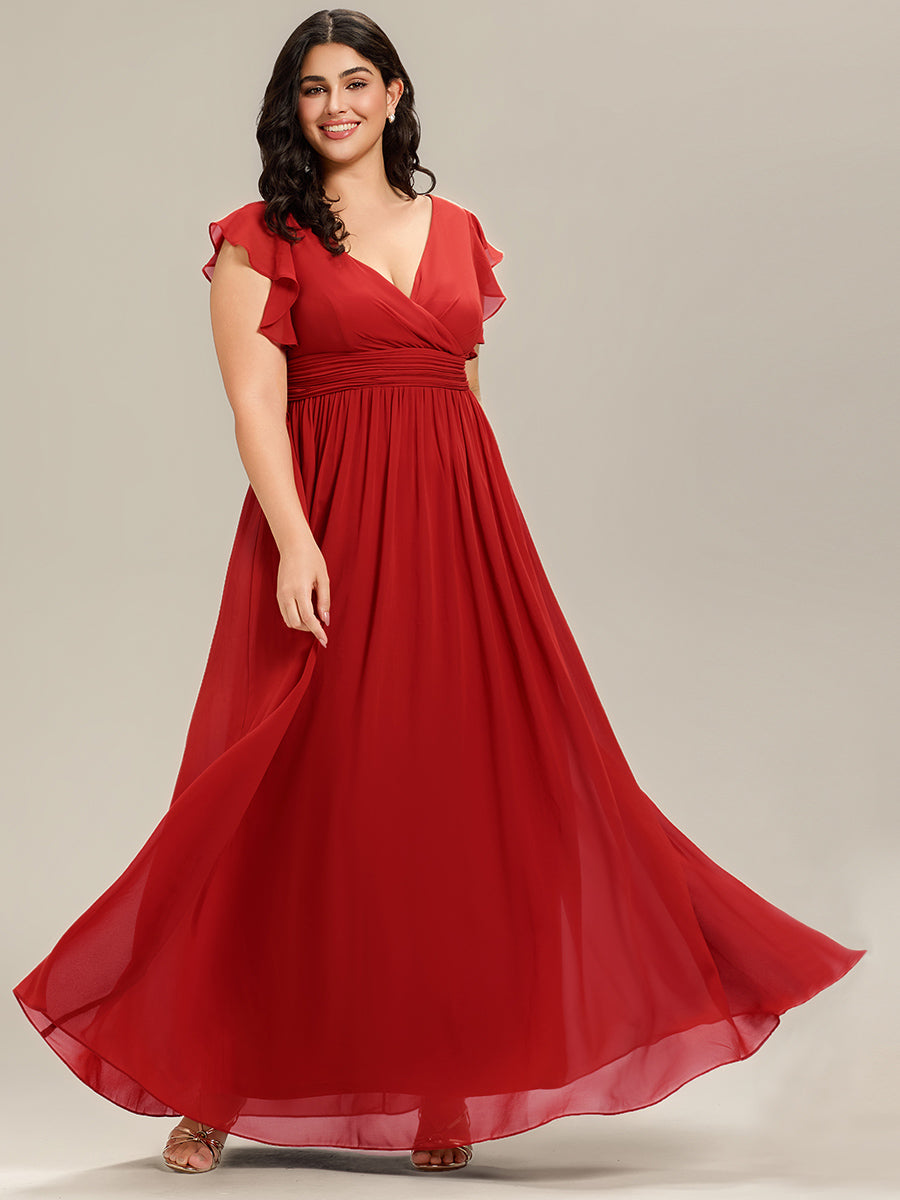 Plus Size Chiffon Pleated A-Line Back CutouT Bridesmaid Dress #color_Red