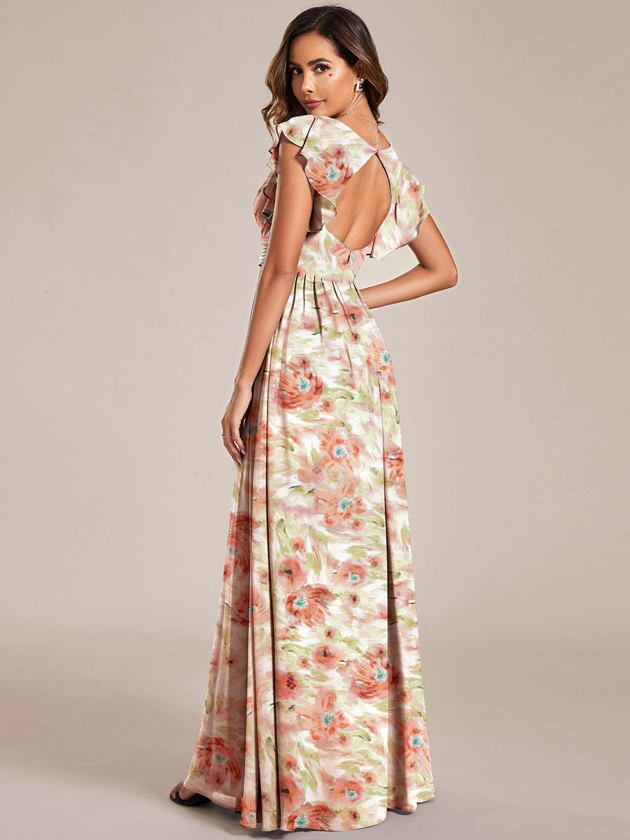 Back Cutout A-Line Pleated Ruffles Sleeve Chiffon Bridesmaid Dress #color_Rosewood Mist