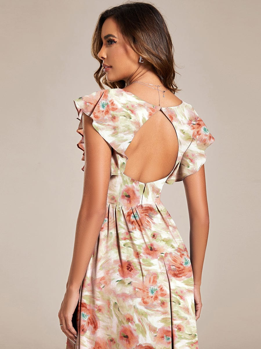 Back Cutout A-Line Pleated Ruffles Sleeve Chiffon Bridesmaid Dress #color_Rosewood Mist
