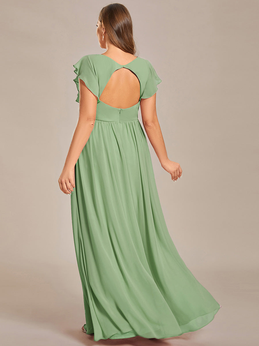 Pleated Chiffon Ruffle Sleeve Bridesmaid Dress #color_Sage Green
