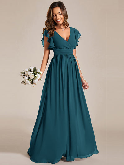 ever LILYANA|Back Cutout A-Line Pleated Ruffles Sleeve Chiffon Bridesmaid Dress