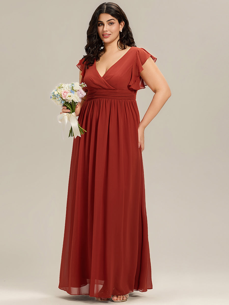 Plus Size Chiffon Pleated A-Line Back CutouT Bridesmaid Dress #color_Vermilion