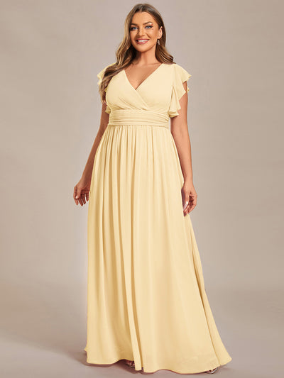 Plus Size Chiffon Pleated A-Line Back CutouT Bridesmaid Dress #color_Yellow