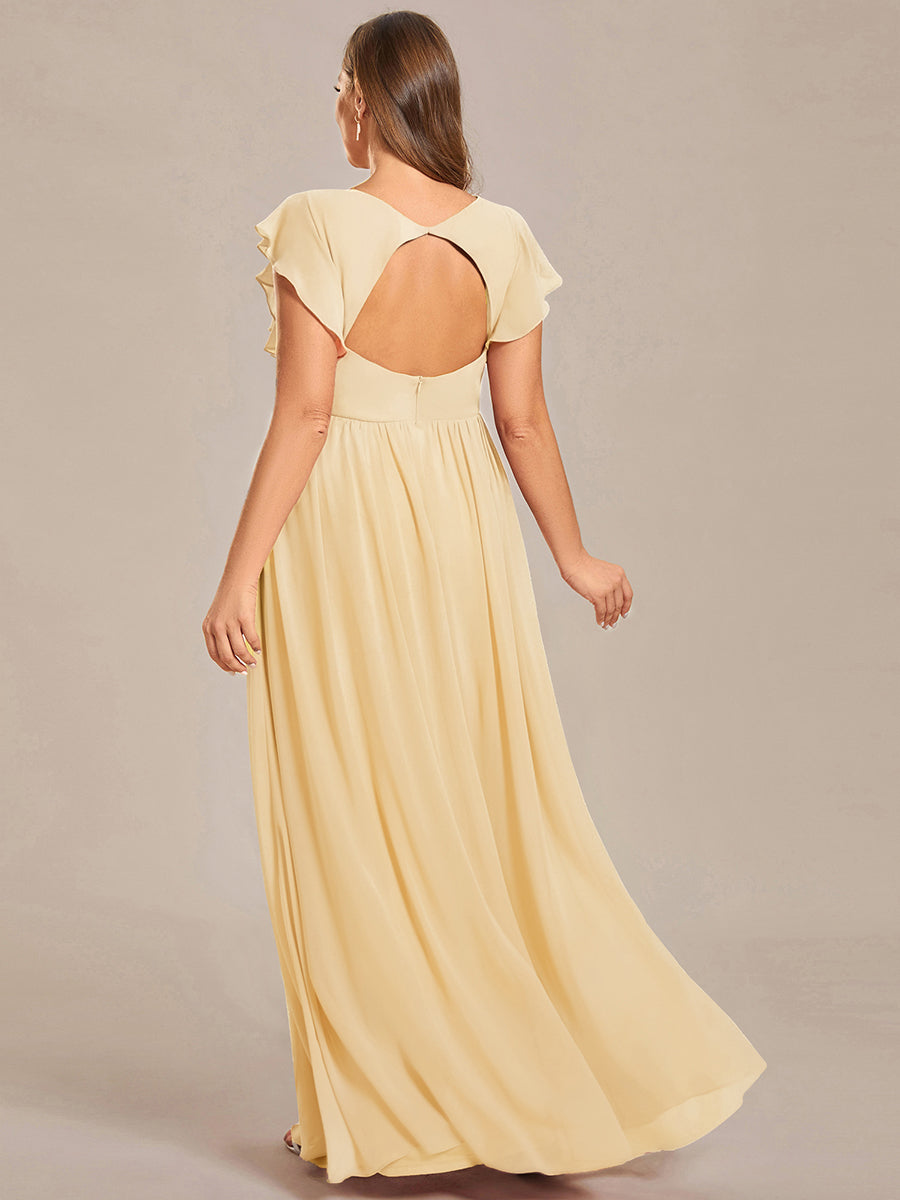 Pleated Chiffon Ruffle Sleeve Bridesmaid Dress #color_Yellow