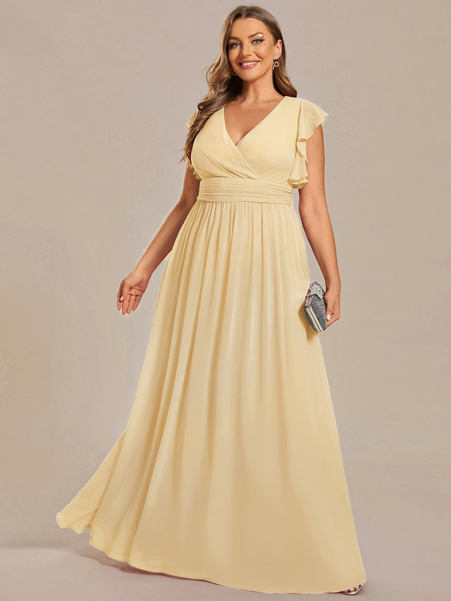 Pleated Chiffon Ruffle Sleeve Bridesmaid Dress #color_Yellow