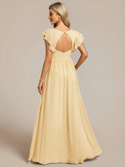 Ruffles Sleeve Back Cutout A-Line Maxi Chiffon Bridesmaid Dress #color_Yellow