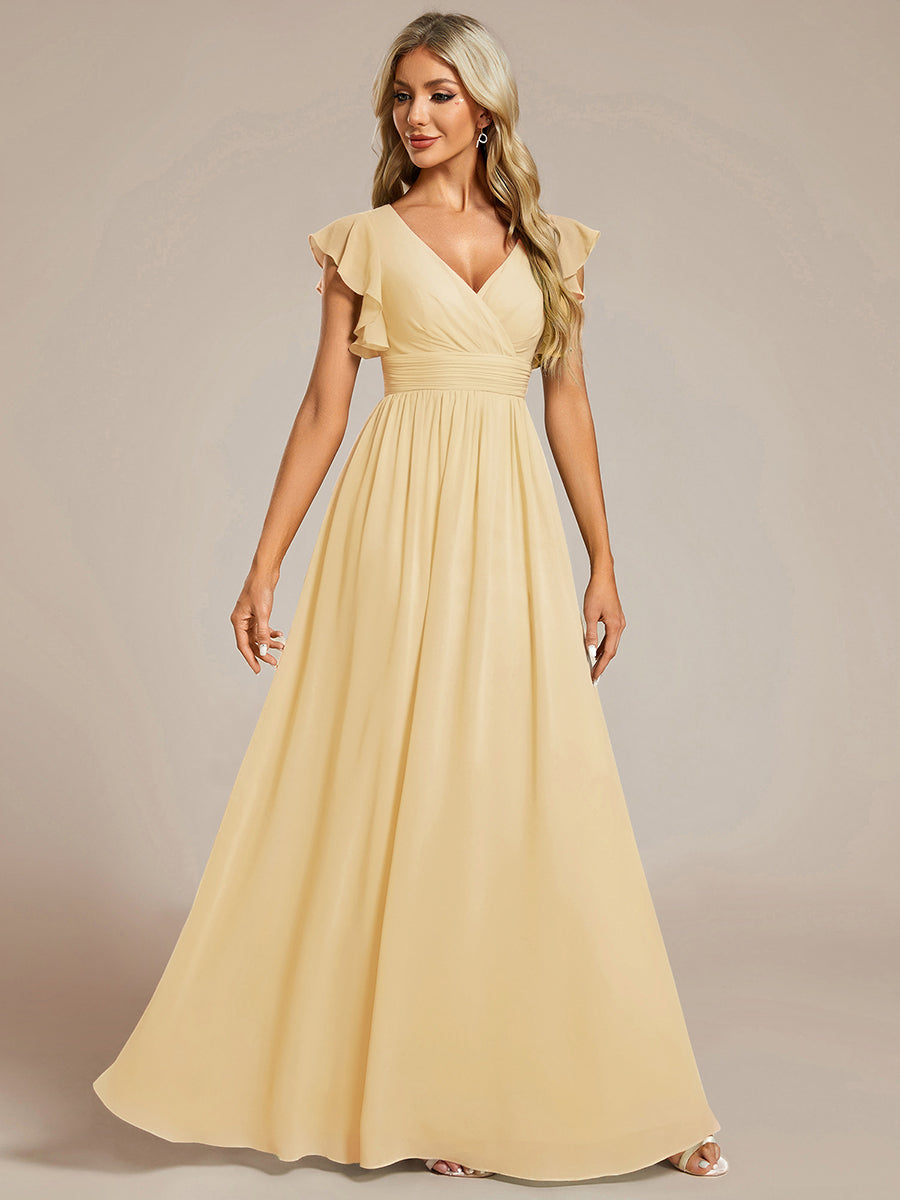 Pleated Chiffon Ruffle Sleeve Bridesmaid Dress #color_Yellow