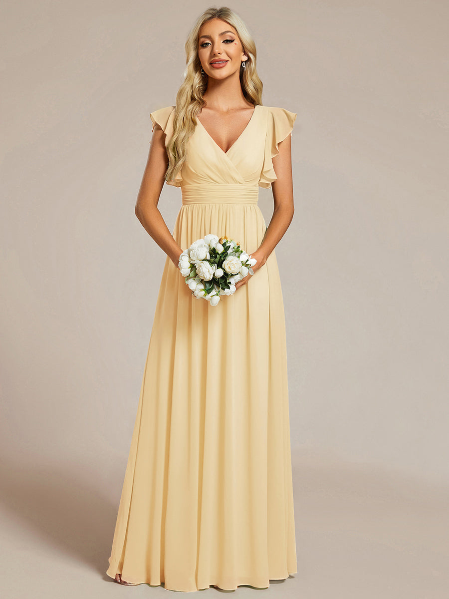 Pleated Chiffon Ruffle Sleeve Bridesmaid Dress #color_Yellow