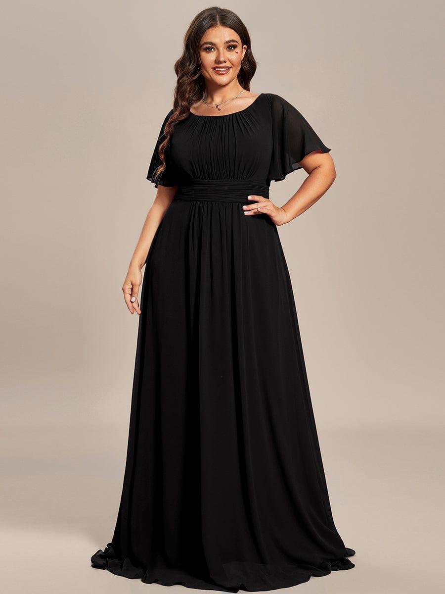 Simple Chiffon Pleated A-Line Round Neckline Bridesmaid Dress #color_Black