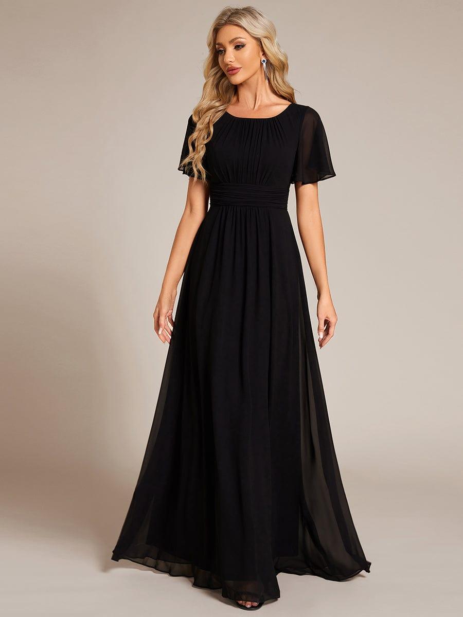 Simple Chiffon Pleated A-Line Round Neckline Bridesmaid Dress #color_Black