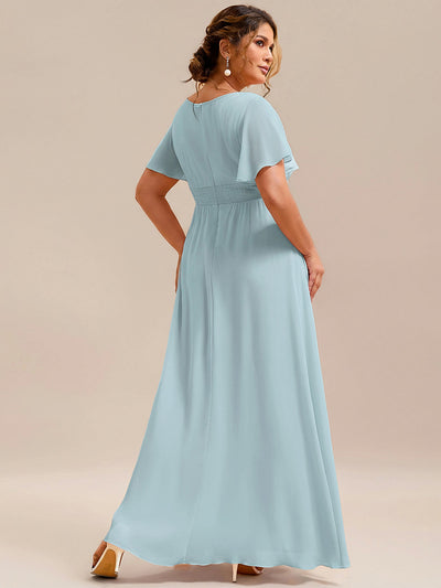 Plus Size Simple Chiffon Pleated A-Line Round Neckline Bridesmaid Dress #color_Sky Blue