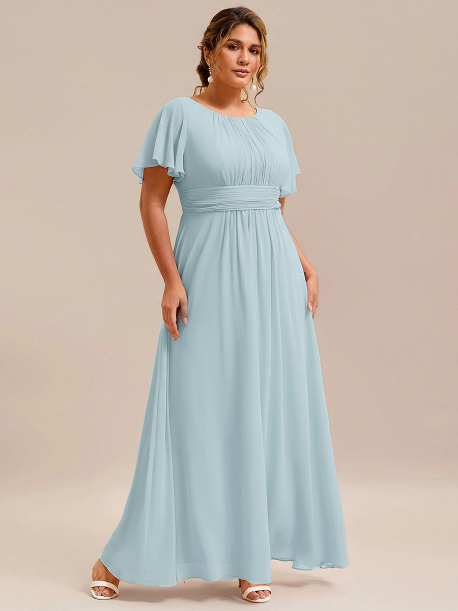 Ruched Chiffon Ruffle Sleeve Bridesmaid Dress #color_Sky Blue