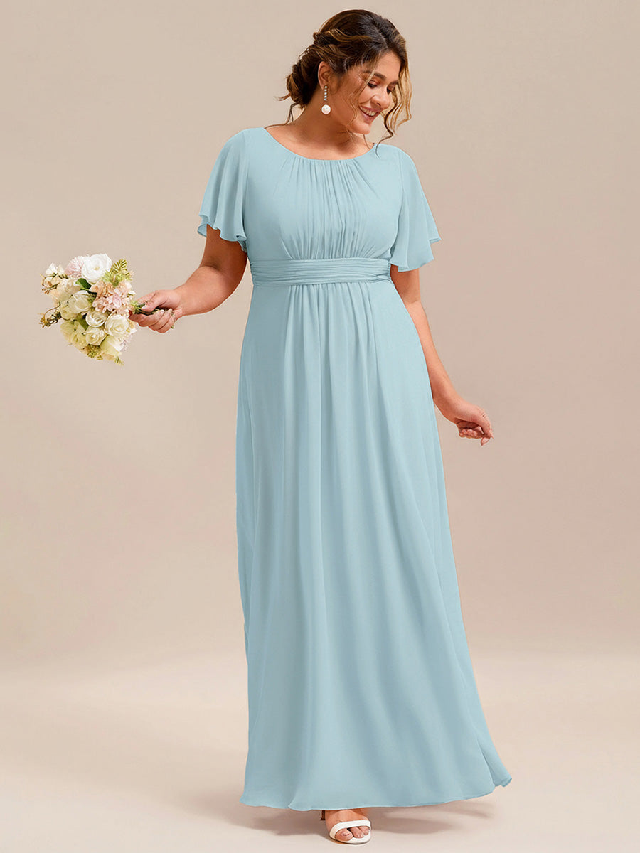 Ruched Chiffon Ruffle Sleeve Bridesmaid Dress #color_Sky Blue