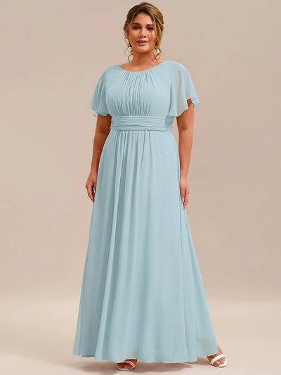 Plus Size Simple Chiffon Pleated A-Line Round Neckline Bridesmaid Dress #color_Sky Blue