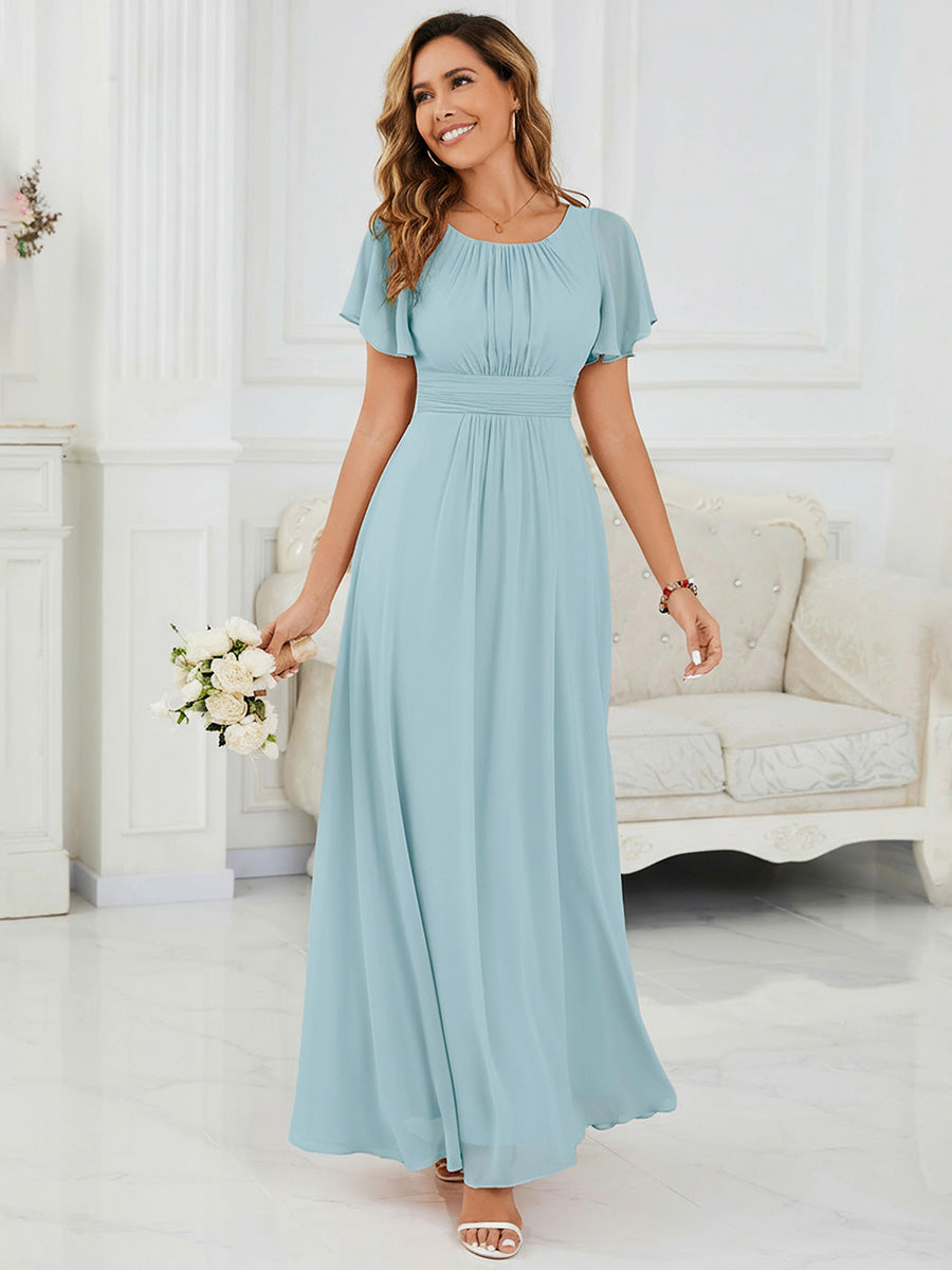 Ruched Chiffon Ruffle Sleeve Bridesmaid Dress #color_Sky Blue