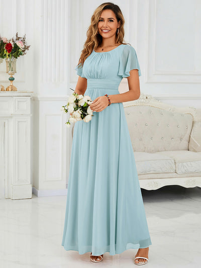Ruched Chiffon Ruffle Sleeve Bridesmaid Dress #color_Sky Blue