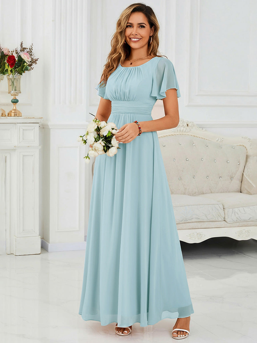 Ruched Chiffon Ruffle Sleeve Bridesmaid Dress #color_Sky Blue