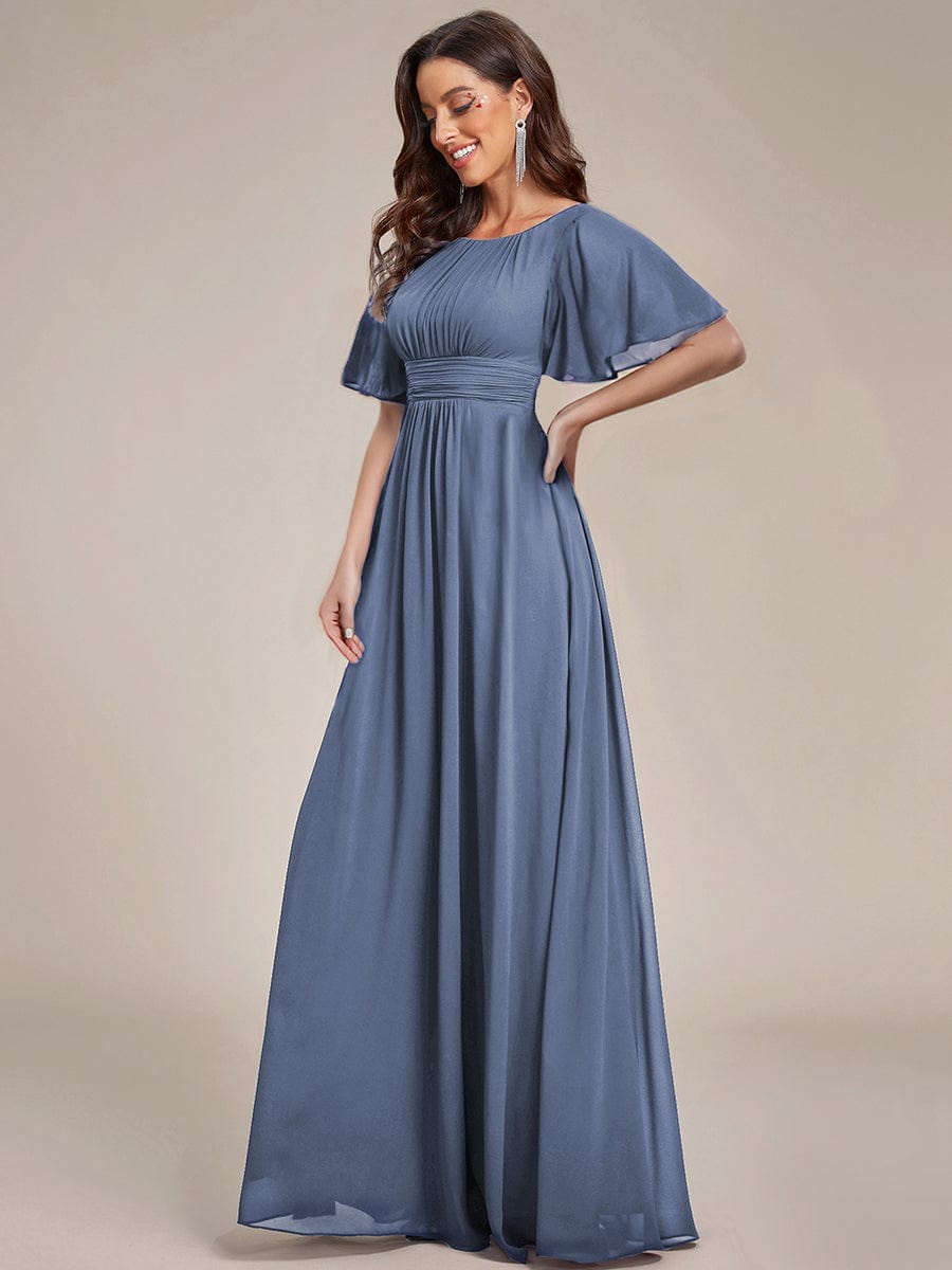 Simple Chiffon Pleated A-Line Round Neckline Bridesmaid Dress #color_Dusty Blue
