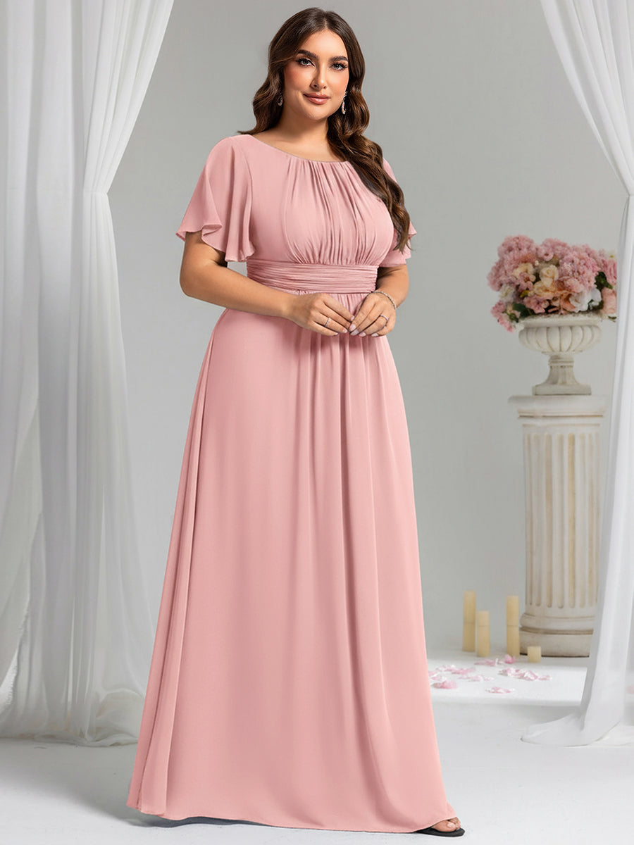 Plus Size Simple Chiffon Pleated A-Line Round Neckline Bridesmaid Dress #color_Dusty Rose