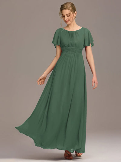 Simple Chiffon Pleated A-Line Round Neckline Bridesmaid Dress #color_Eucalyptus
