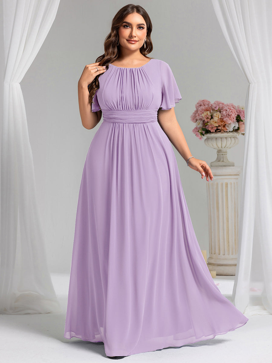 Ruched Chiffon Ruffle Sleeve Bridesmaid Dress #color_Frosted Lilac
