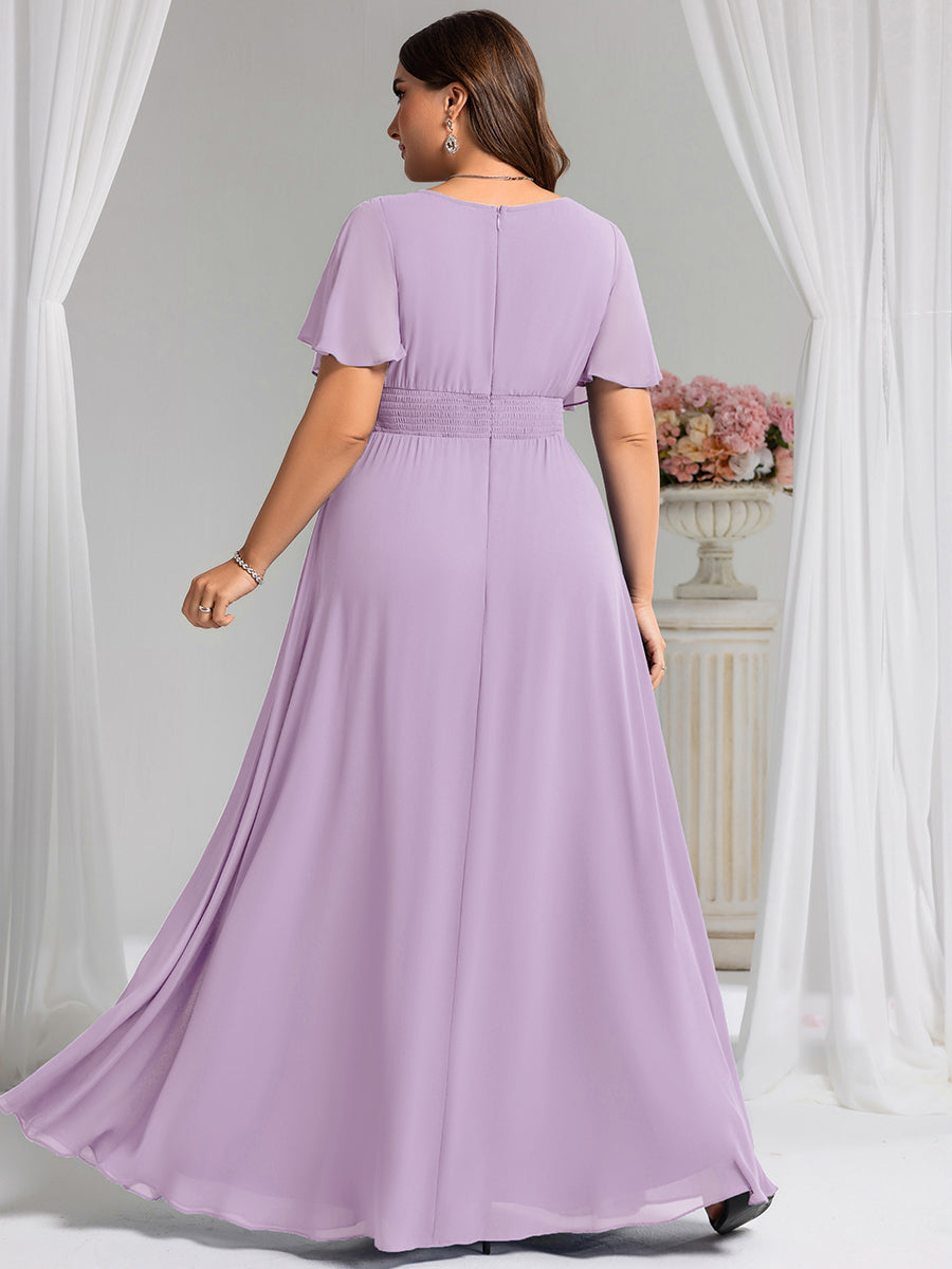 Ruched Chiffon Ruffle Sleeve Bridesmaid Dress #color_Frosted Lilac