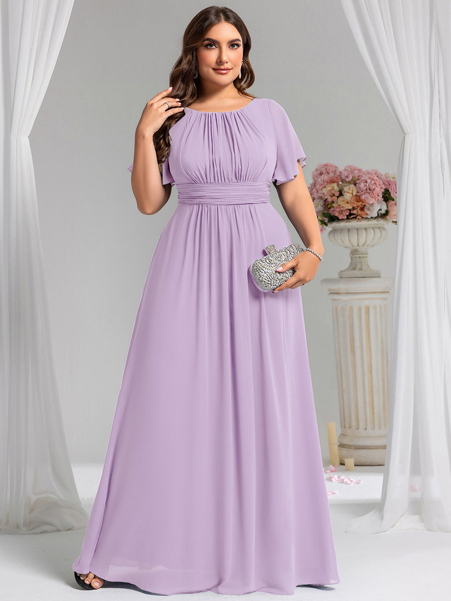 Ruched Chiffon Ruffle Sleeve Bridesmaid Dress #color_Frosted Lilac