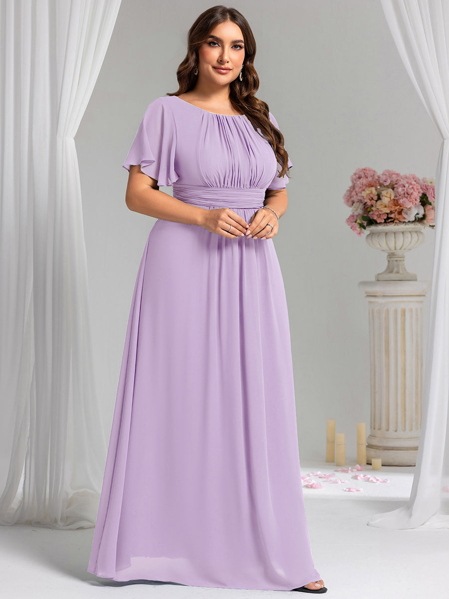 Ruched Chiffon Ruffle Sleeve Bridesmaid Dress #color_Frosted Lilac