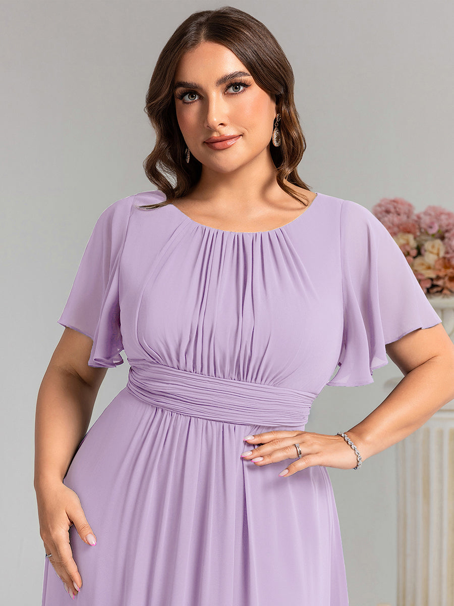 Ruched Chiffon Ruffle Sleeve Bridesmaid Dress #color_Frosted Lilac