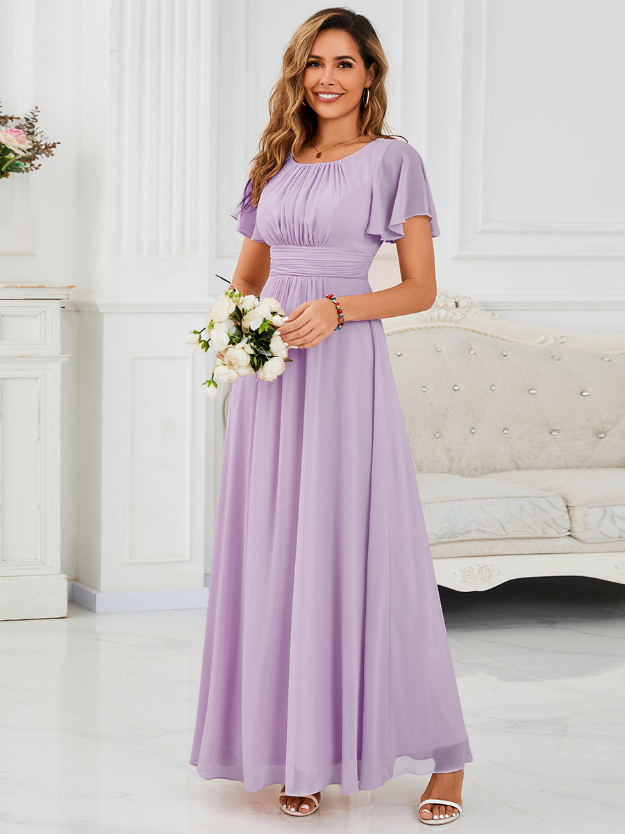 Ruched Chiffon Ruffle Sleeve Bridesmaid Dress #color_Frosted Lilac