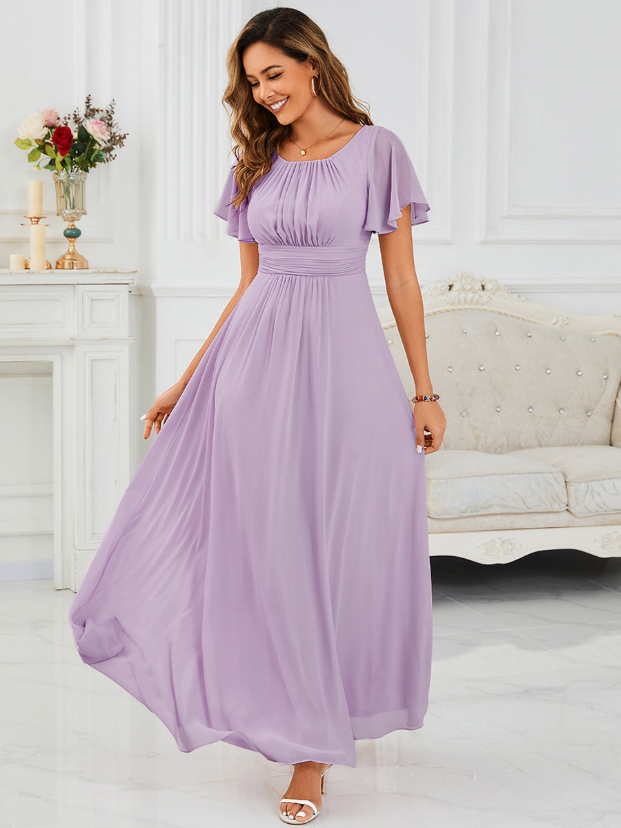 Ruched Chiffon Ruffle Sleeve Bridesmaid Dress #color_Frosted Lilac