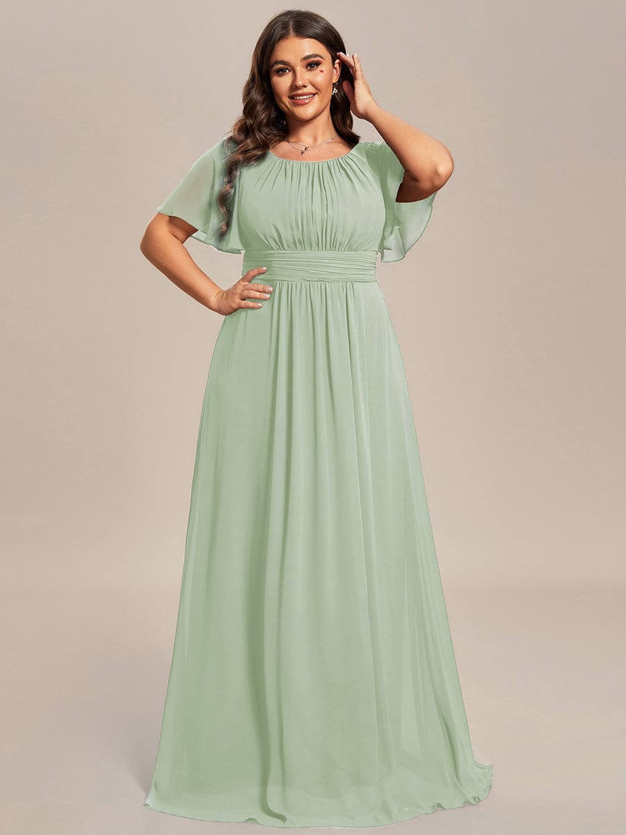Plus Size Simple Chiffon Pleated A-Line Round Neckline Bridesmaid Dress #color_Mint Green