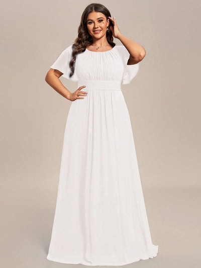 Plus Size Simple Chiffon Pleated A-Line Round Neckline Bridesmaid Dress #color_White
