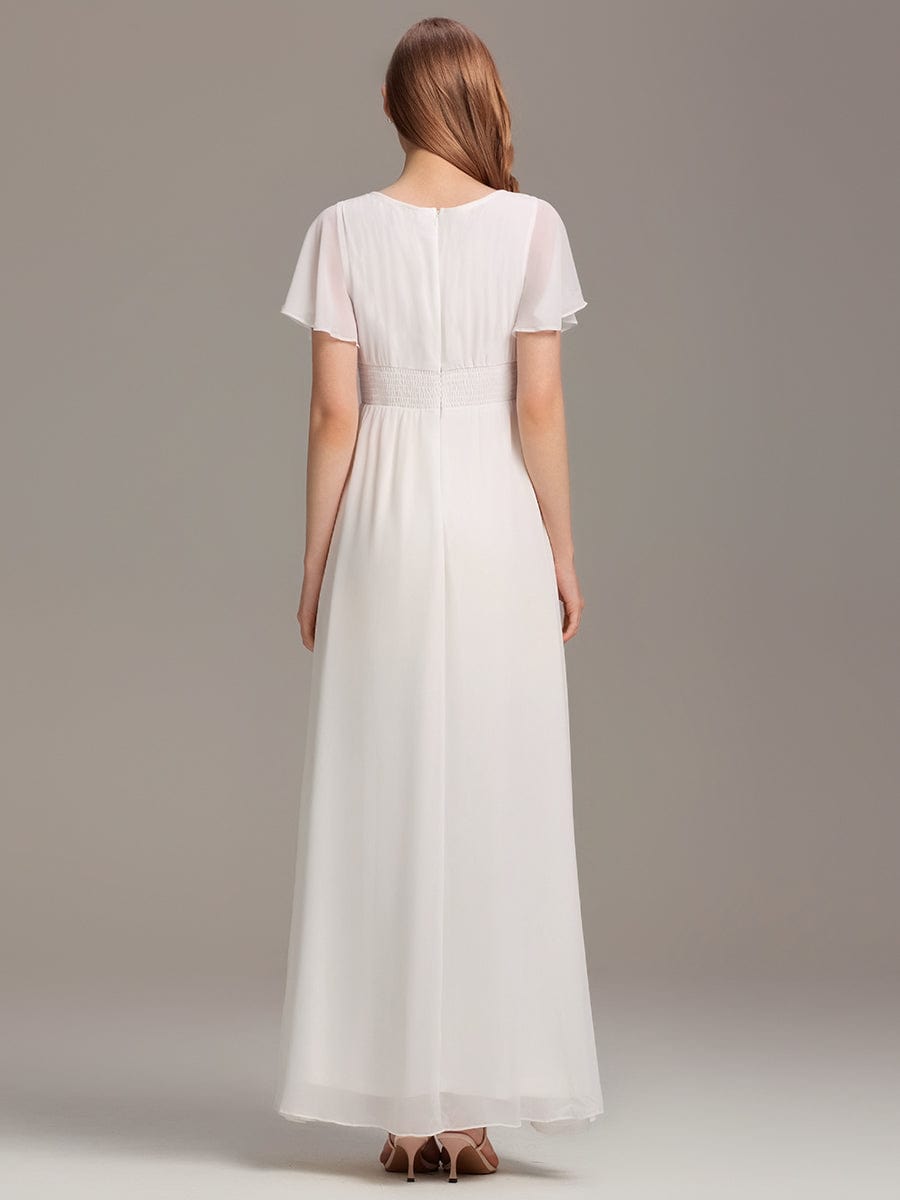 Simple Chiffon Pleated A-Line Round Neckline Bridesmaid Dress #color_White