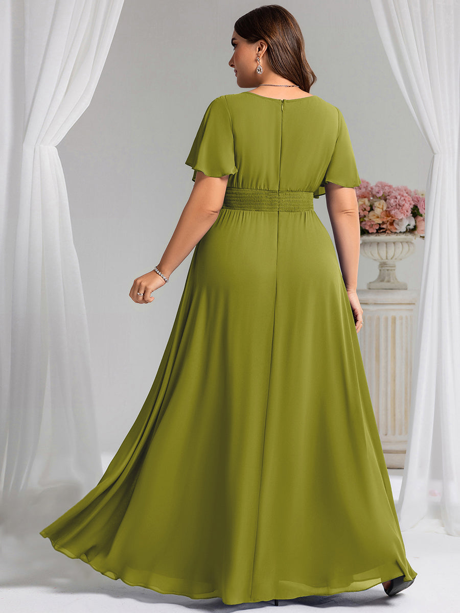 Maxi Chiffon Ruffles Sleeve Wedding Guest Dress #color_Citron