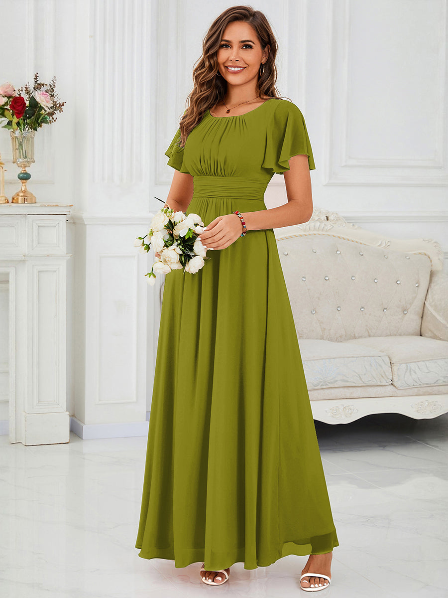 Maxi Chiffon Ruffles Sleeve Wedding Guest Dress #color_Citron
