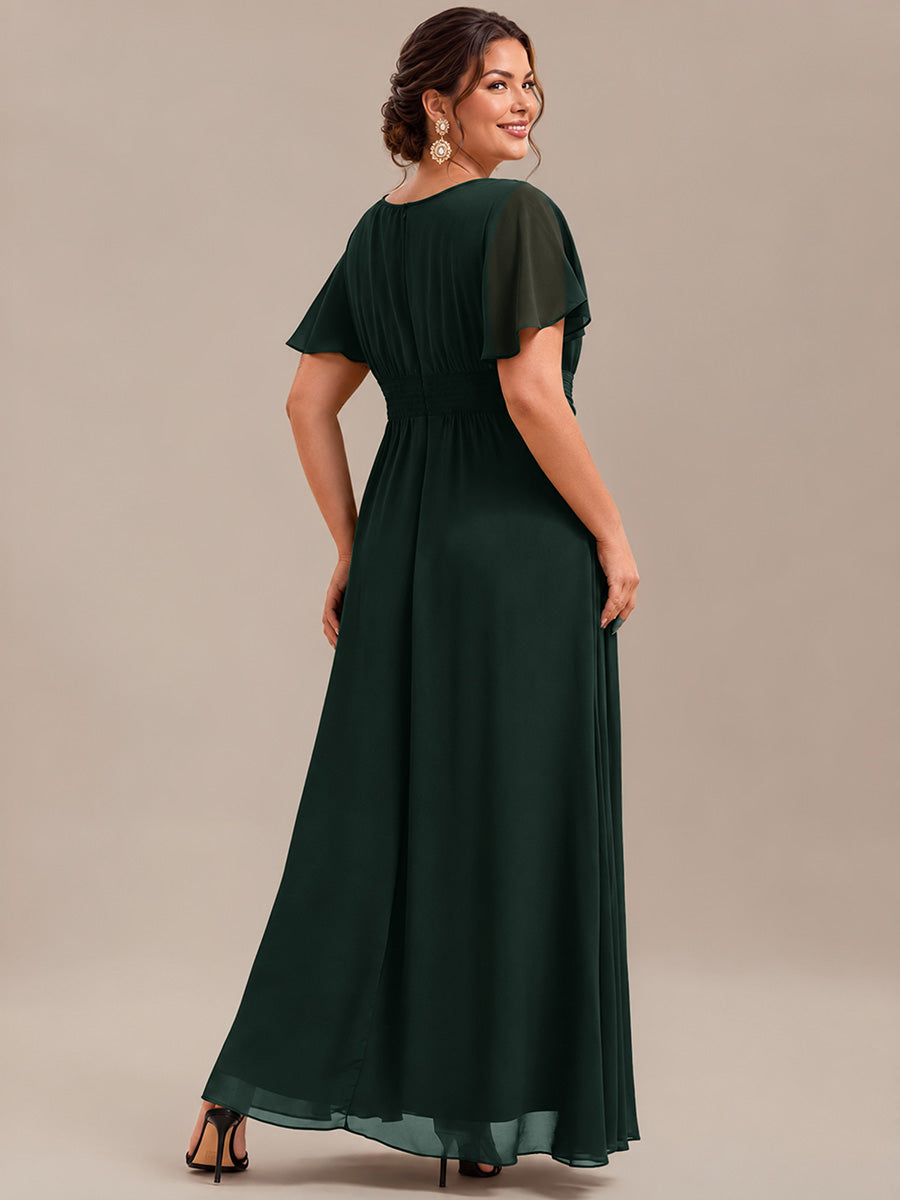 Plus Size Printed Chiffon Pleated Maxi Wedding Guest Dress #color_Dark Forest Green